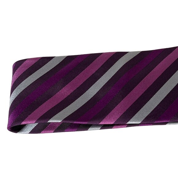 Michael Kors Men’s Silk Necktie Purple Gray Stripe - Picture 8 of 9